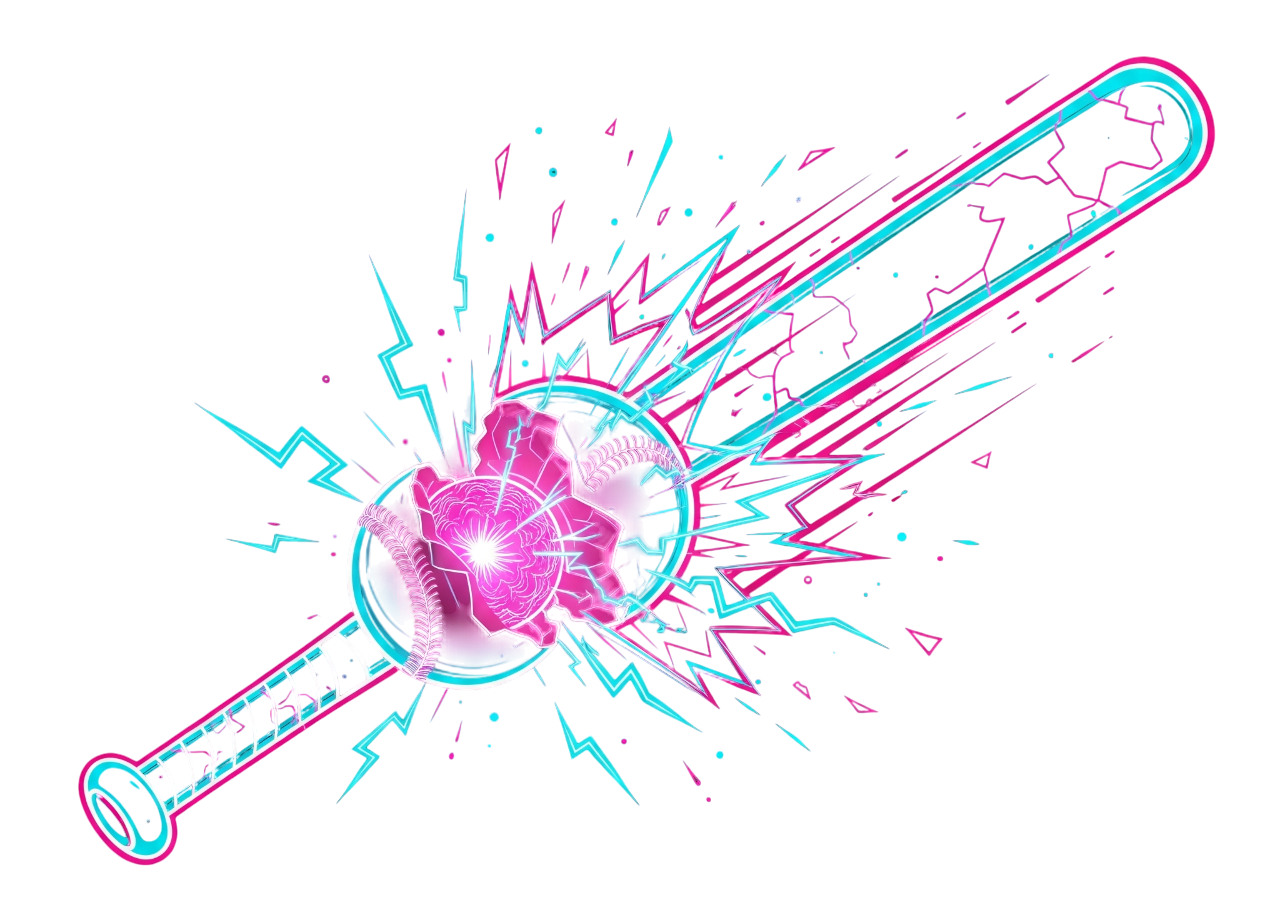 Neon sketch of a bat hitting a ball